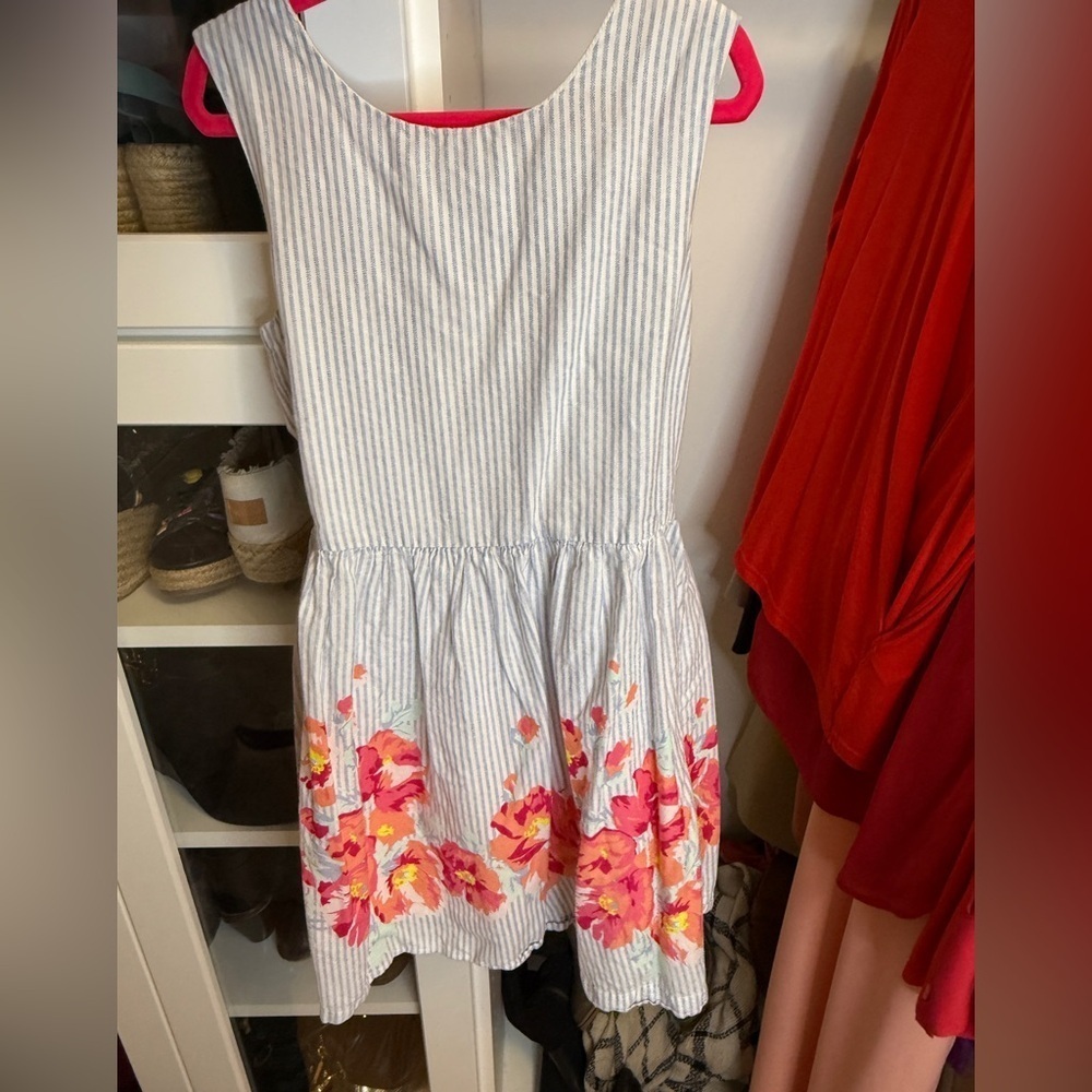GAP Kids Dress with Pink Floral and Gray Stripes Size 5